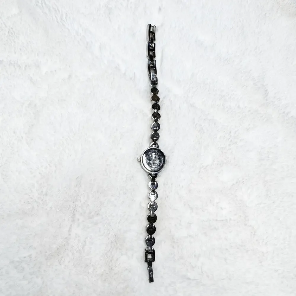 FOSSIL F2 Women's Studded Pearl & Clear Stone Band Silver Metal Watch